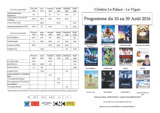 Programme du Cinéma du 10 au 30 août 2016 Programme du Cinéma du 10 au 30 août 2016