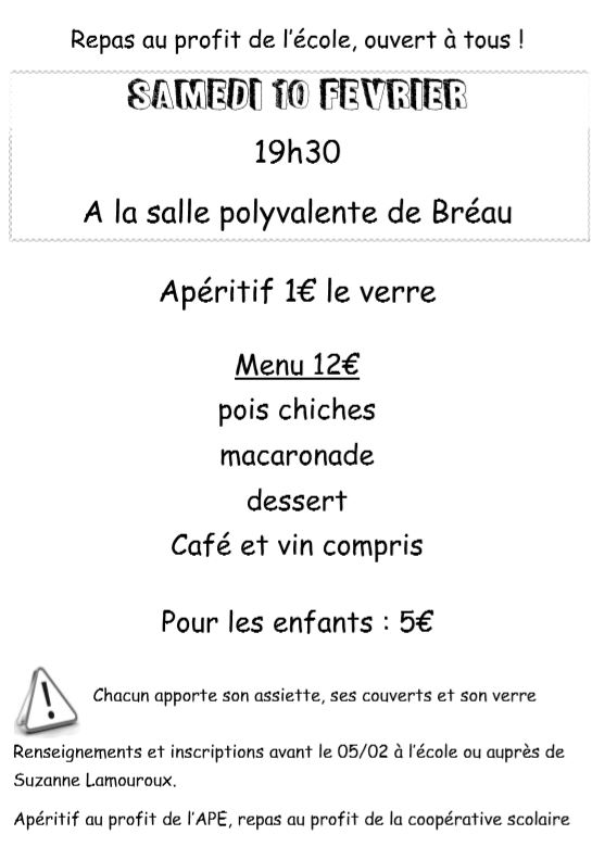 repas de l'école: samedi 10 février repas de l'école: samedi 10 février