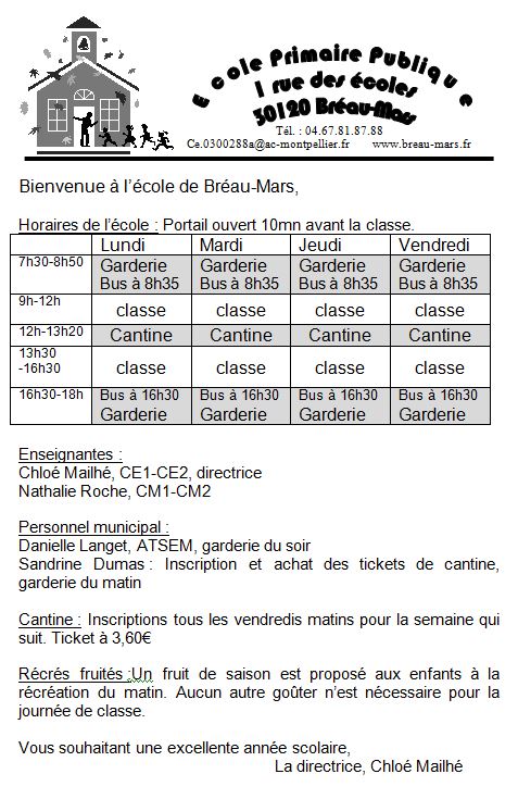 Rentrée 2019 à l'école élémentaire de Bréau Rentrée 2019 à l'école élémentaire de Bréau