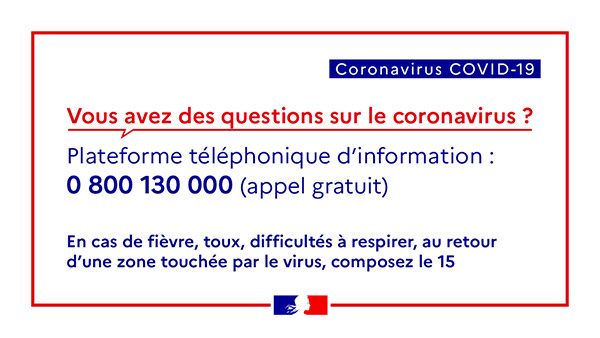 Informations sur le coronavirus COVID-19 et rappel des principales recommandations sanitaires