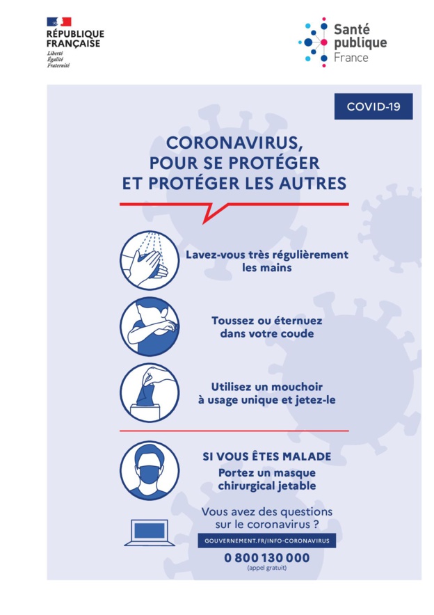Informations sur le coronavirus COVID-19 et rappel des principales recommandations sanitaires