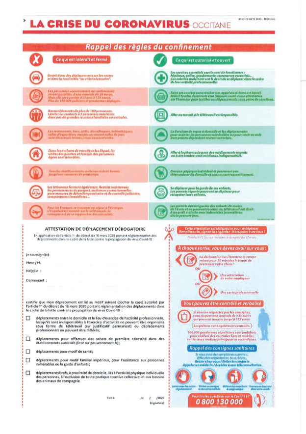 RAPPELS DES REGLES DU CONFINEMENT