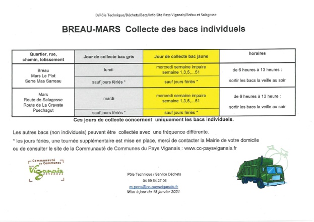 Mémo de rappel de tri et récap jour de collecte bacs jaunes et gris