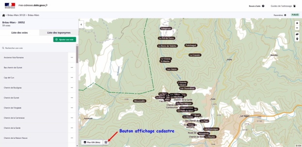 Bouton d'affichage du cadastre