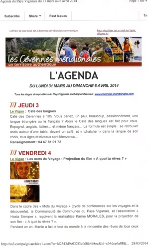 Agenda du 31 mars au 6 avril 2014 Agenda du 31 mars au 6 avril 2014