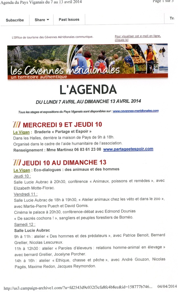 Agenda du Lund 7 avril au Dimanche 13 avril Agenda du Lund 7 avril au Dimanche 13 avril