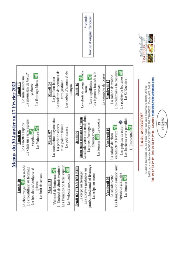 Menu cantine février 2023 Menu cantine février 2023