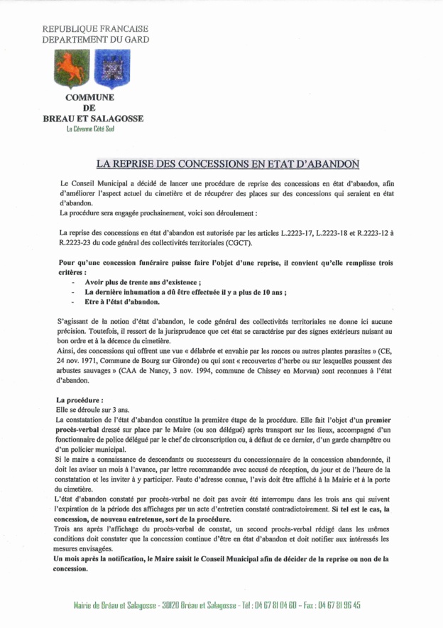 Gestion des cimetières : reprise des concessions en l'état d'abandon Gestion des cimetières : reprise des concessions en l'état d'abandon