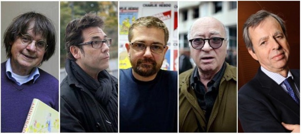 De gauche à droite : CABU, TIGNOUS, CHARB, WOLINSKI, Oncle Bernard De gauche à droite : CABU, TIGNOUS, CHARB, WOLINSKI, Oncle Bernard