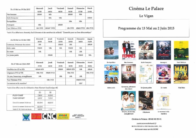 Programme du Cinéma du 13 Mai au 2 Juin 2015