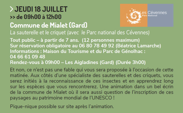 Programme Estivales des Causses et Cévennes - Semaine du 15 au 21 juillet 2024 Programme Estivales des Causses et Cévennes - Semaine du 15 au 21 juillet 2024