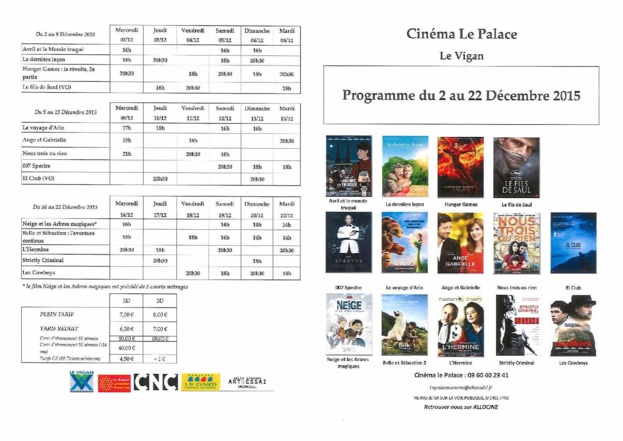 Programme du Cinéma le Palace du 2 au 22 Décembre 2015 Programme du Cinéma le Palace du 2 au 22 Décembre 2015