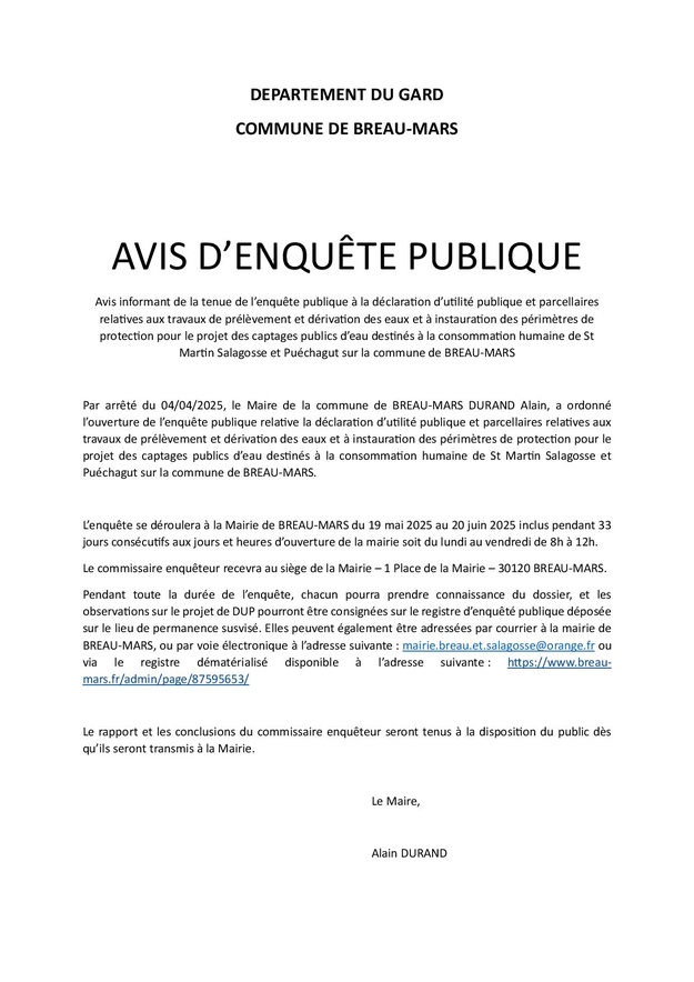 Avis d'enquête publique Avis d'enquête publique