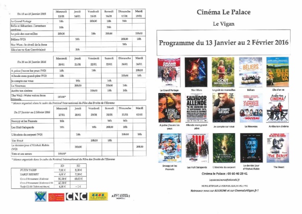 Programe du cinéma du 13 Janvier au 2 Février 2016 Programe du cinéma du 13 Janvier au 2 Février 2016