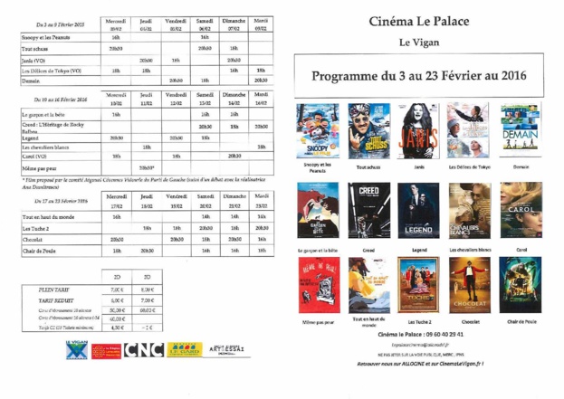 Programme du Cinéma le Palace du 3 au 23 Février 2016 Programme du Cinéma le Palace du 3 au 23 Février 2016