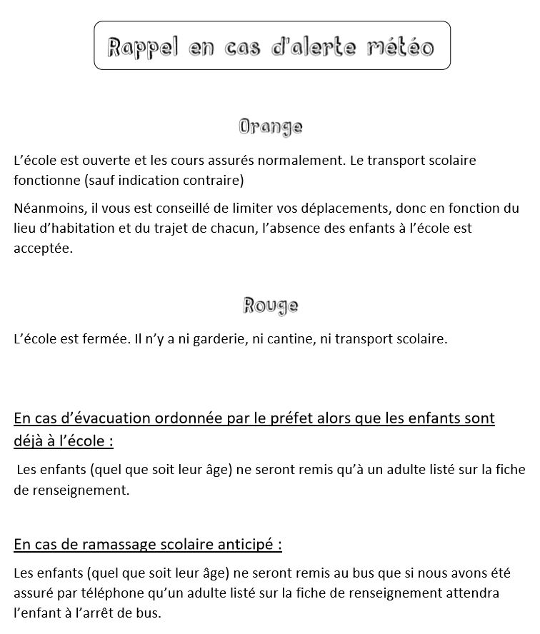 Consignes en cas d'alerte météo