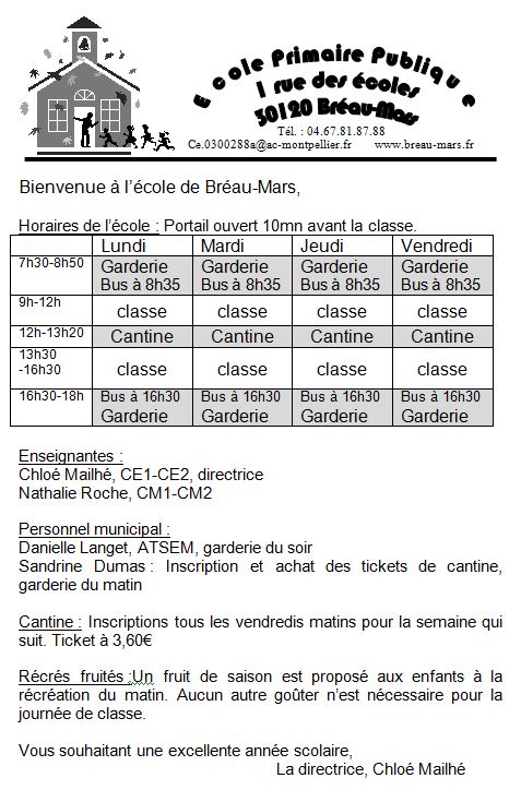 Rentrée 2019 à l'école élémentaire de Bréau