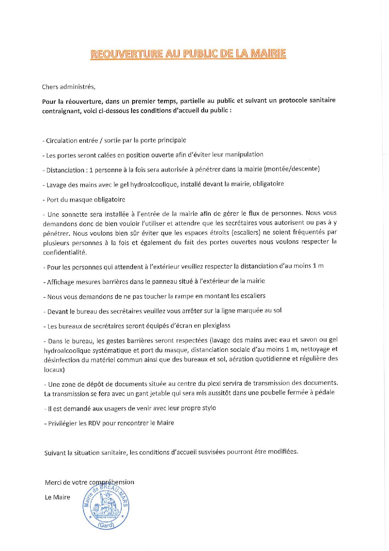 REOUVERTURE AU PUBLIC DE LA MAIRIE TOUS LES MATINS à partir du 22/06/2020 : C'est parti ! REOUVERTURE AU PUBLIC DE LA MAIRIE TOUS LES MATINS à partir du 22/06/2020 : C'est parti !