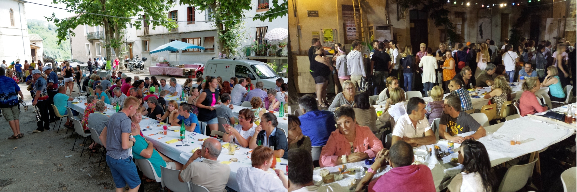 Repas sur la place : Le "Moules-frites" et la Paella.