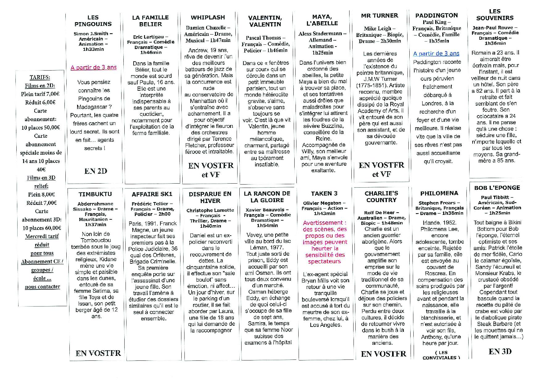 Programme du Cinéma Le Palace  Le Vigan du 28 Janvier au 17 Février 2015