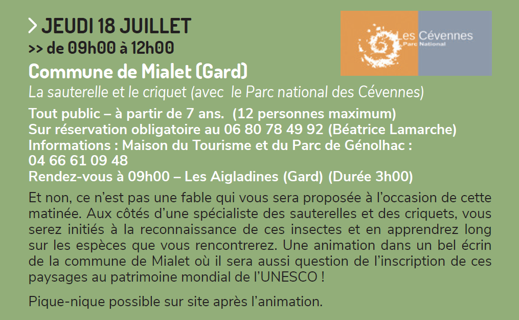 Programme Estivales des Causses et Cévennes - Semaine du 15 au 21 juillet 2024 Programme Estivales des Causses et Cévennes - Semaine du 15 au 21 juillet 2024