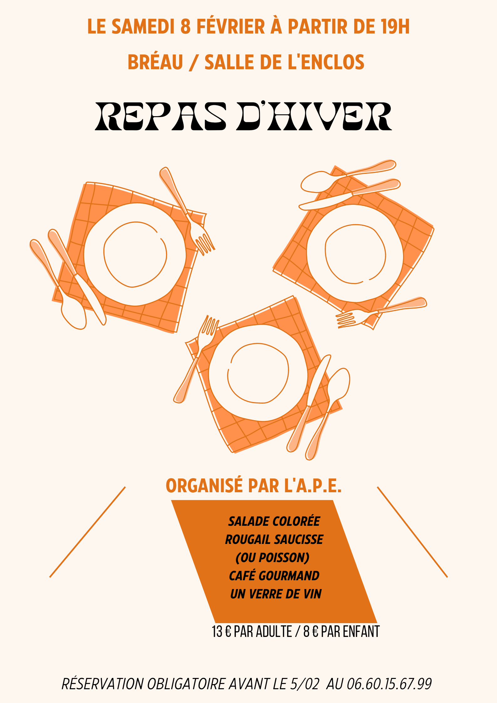 REPAS D'HIVER organisé par l'APE de BREAU-MARS REPAS D'HIVER organisé par l'APE de BREAU-MARS
