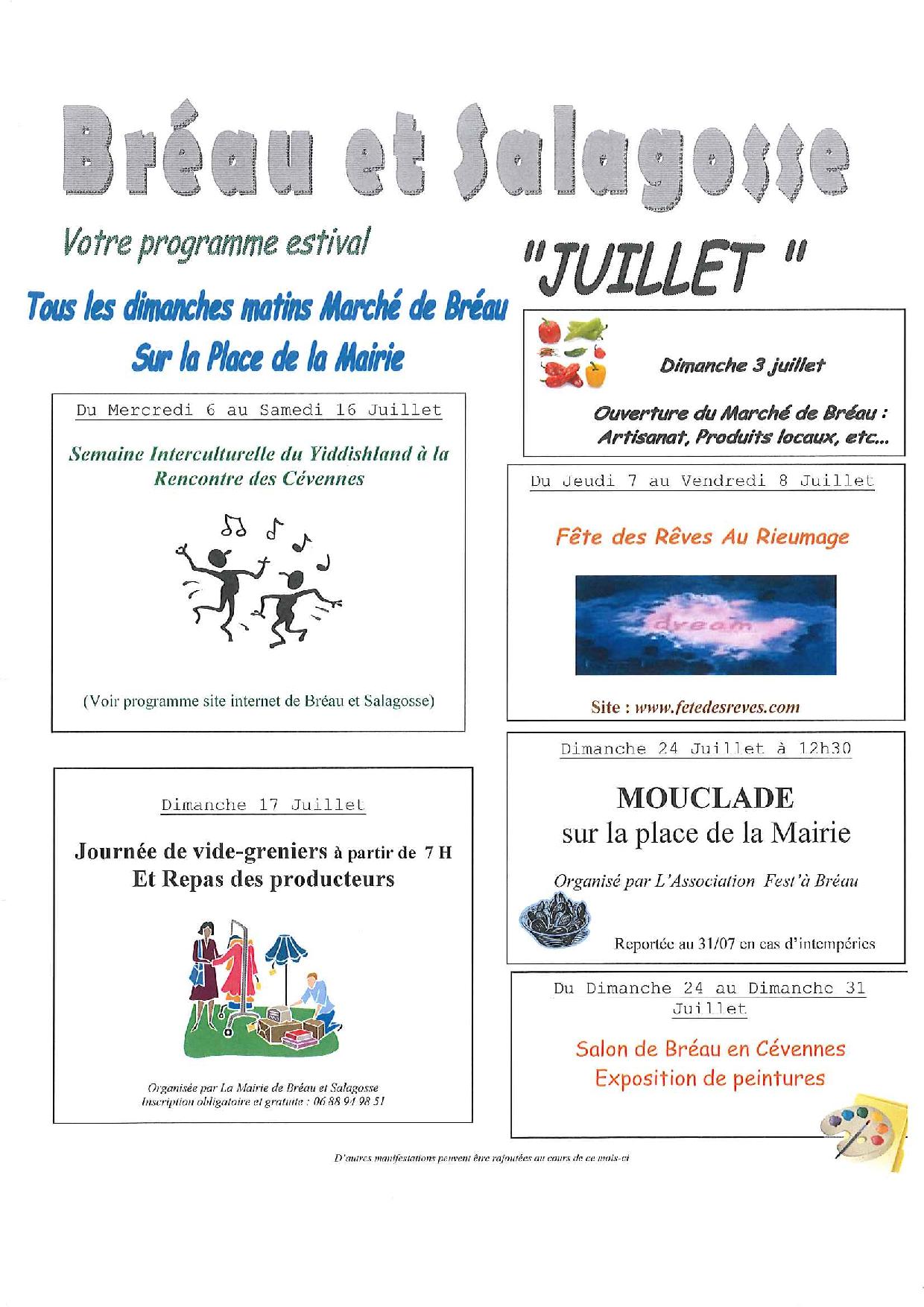 Programme des animations de Juillet 2016 à Bréau