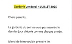 GARDERIE le vendredi 4 juillet 2025